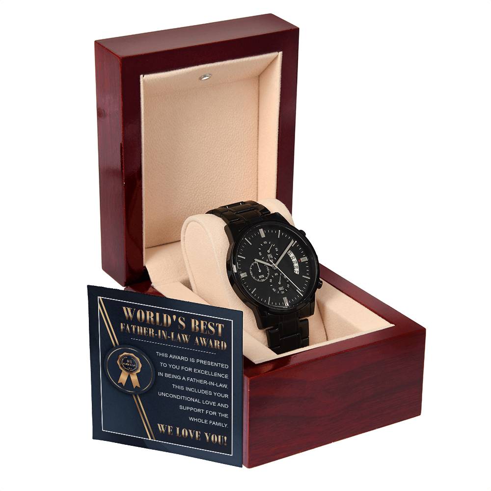 WORLD'S BEST FATHER-IN-LAW AWARD  "WE LOVE YOU!" - Black Chronograph Men's Watch