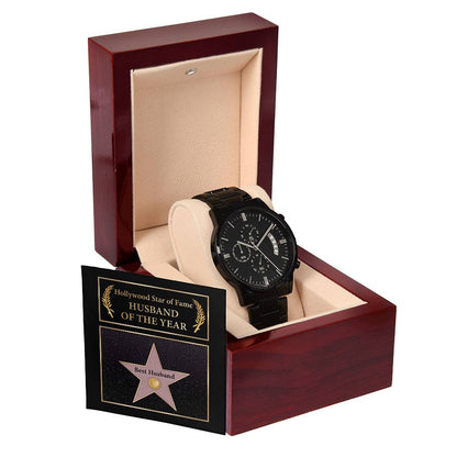 HOLLYWOOD STAR OF FAME - HUSBAND OF THE YEAR - Black Chronograph Men's Watch