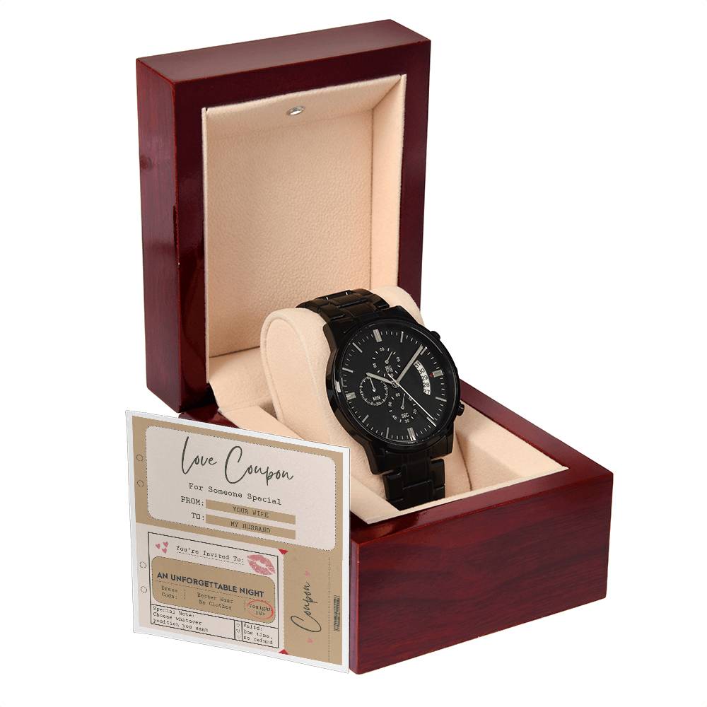 LOVE COUPON FROM WIFE TO HUSBAND - Black Chronograph Men's Watch