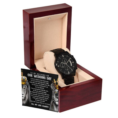 TO MY HUSBAND ON OUR WEDDING DAY - Black Chronograph Men's Watch