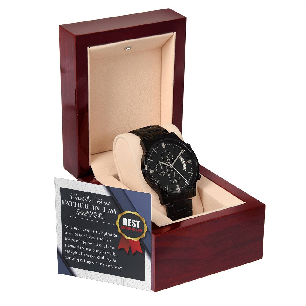 WORLD'S BEST FATHER-IN-LAW AWARD - "I AM GREATFUL TO YOU." - Black Chronograph Men's Watch