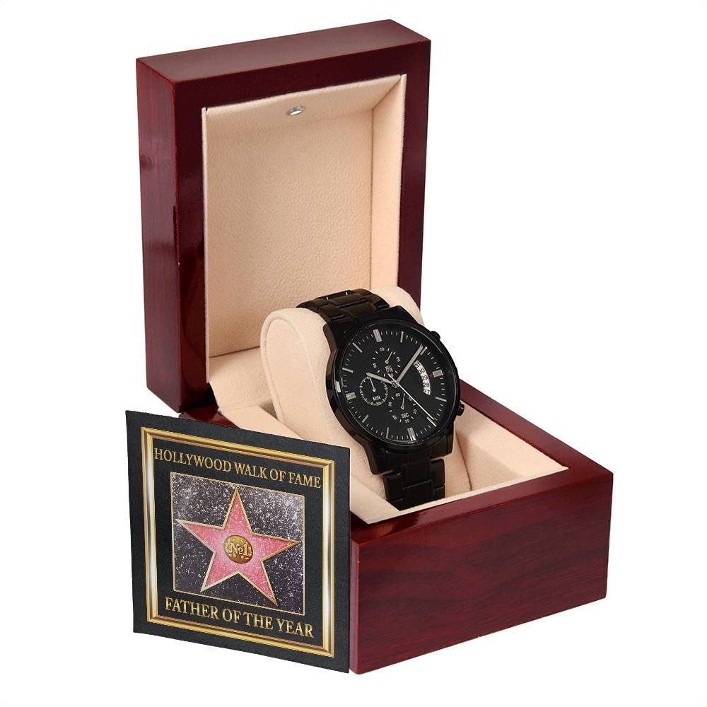 HOLLYWOOD WALK OF FAME - "FATHER OF THE YEAR" - Black Chronograph Men's Watch