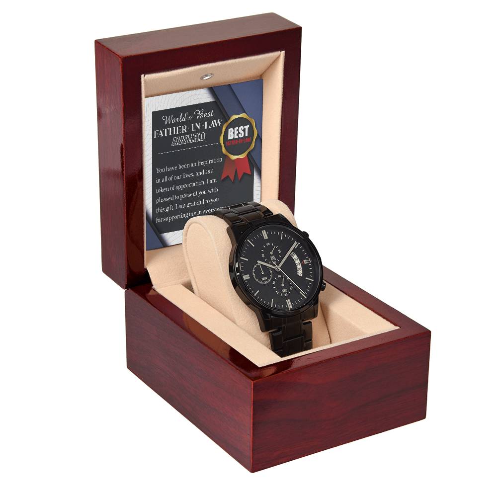 WORLD'S BEST FATHER-IN-LAW AWARD - "I AM GREATFUL TO YOU." - Black Chronograph Men's Watch