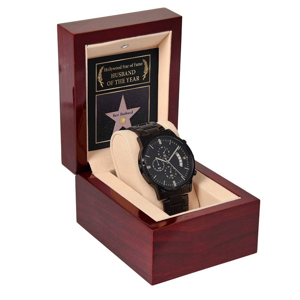 HOLLYWOOD STAR OF FAME - HUSBAND OF THE YEAR - Black Chronograph Men's Watch