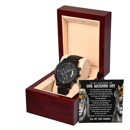 TO MY HUSBAND ON OUR WEDDING DAY - Black Chronograph Men's Watch