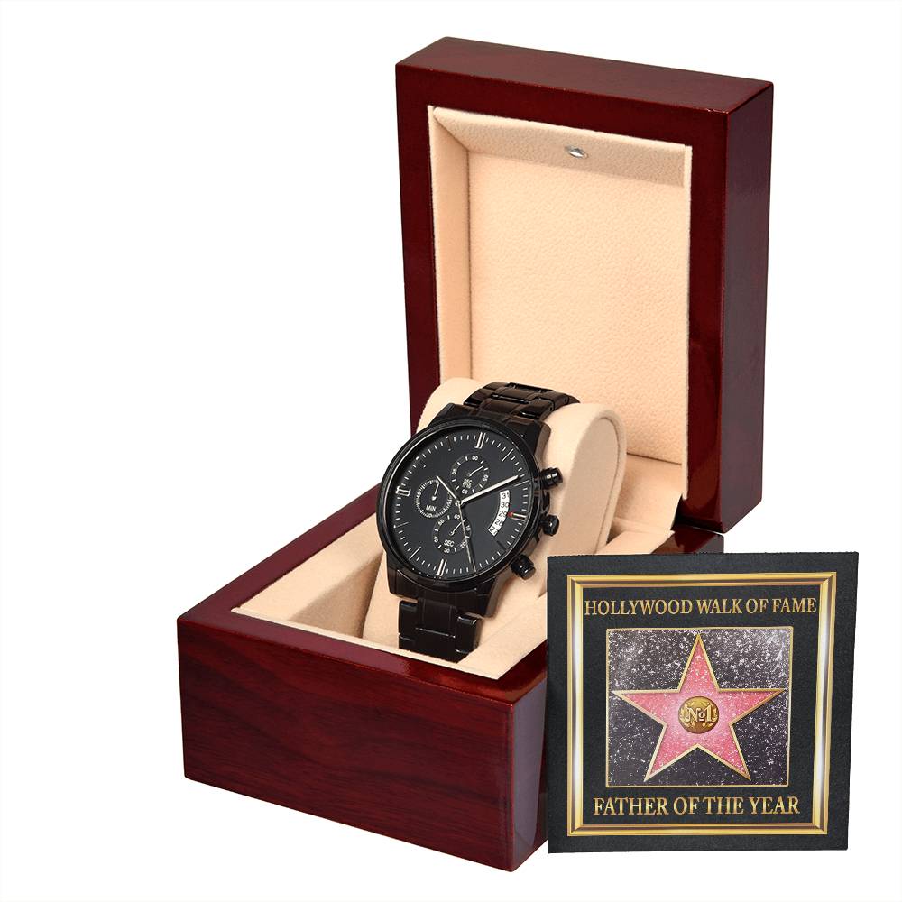 HOLLYWOOD WALK OF FAME - "FATHER OF THE YEAR" - Black Chronograph Men's Watch