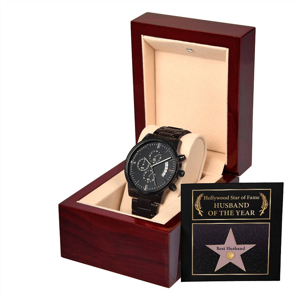 HOLLYWOOD STAR OF FAME - HUSBAND OF THE YEAR - Black Chronograph Men's Watch