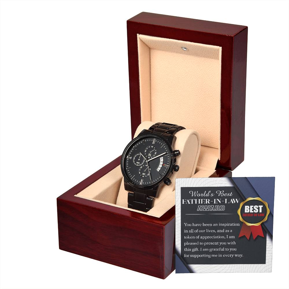 WORLD'S BEST FATHER-IN-LAW AWARD - "I AM GREATFUL TO YOU." - Black Chronograph Men's Watch