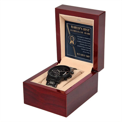 WORLD'S BEST FATHER-IN-LAW AWARD  "WE LOVE YOU!" - Black Chronograph Men's Watch