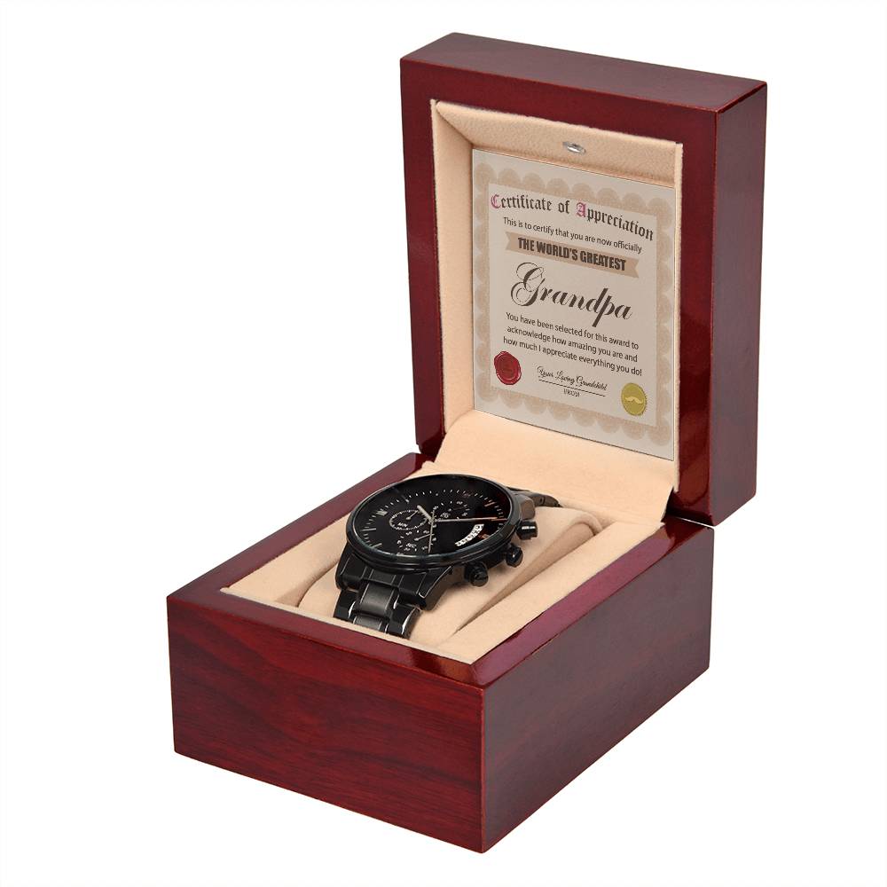 CERTIFICATE OF APPRECIATION - "THE WORLD'S GREATEST GRANDPA"  - Black Chronograph Men's Watch