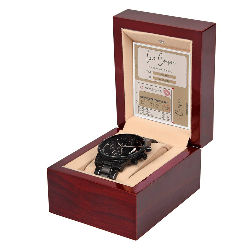 LOVE COUPON FROM WIFE TO HUSBAND - Black Chronograph Men's Watch