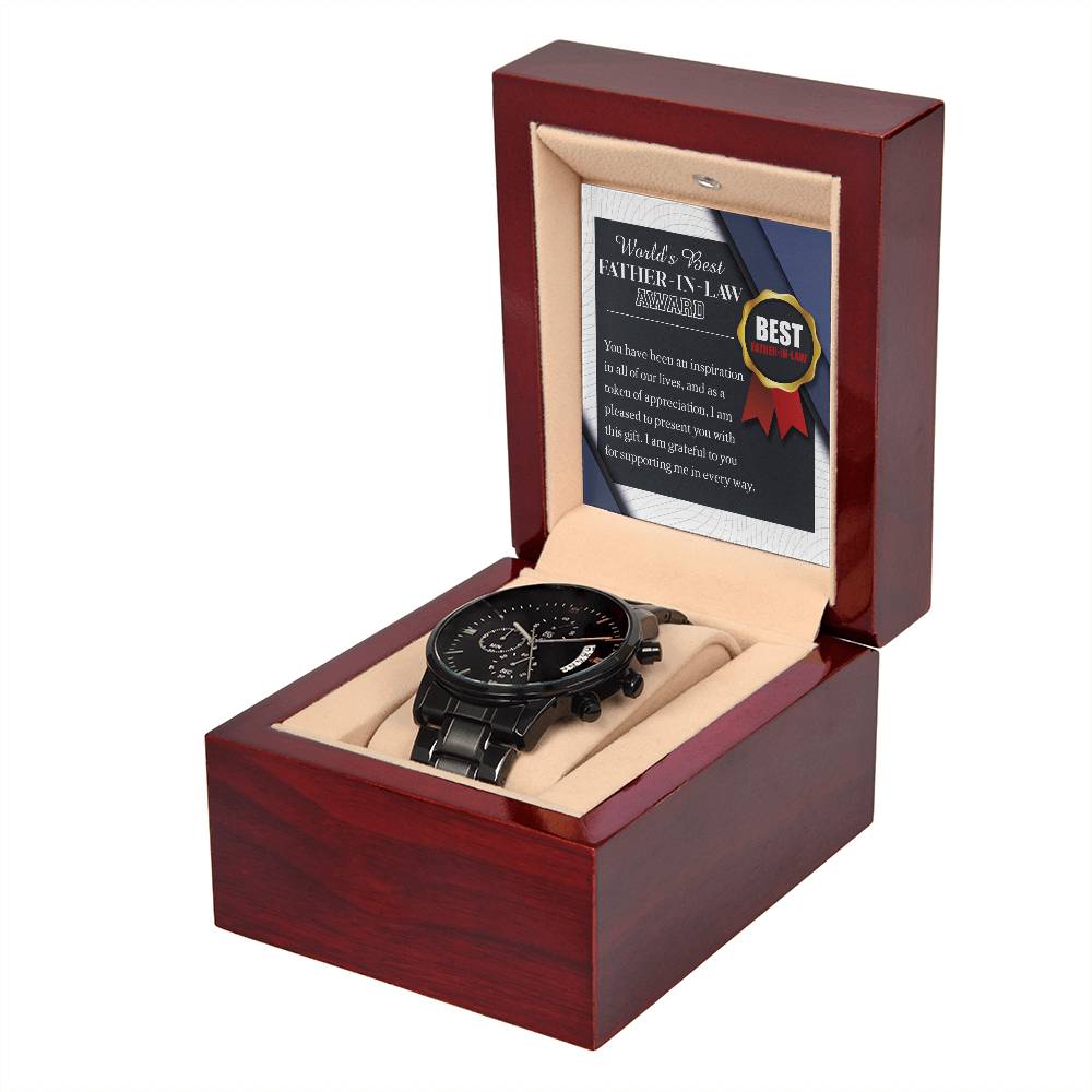 WORLD'S BEST FATHER-IN-LAW AWARD - "I AM GREATFUL TO YOU." - Black Chronograph Men's Watch