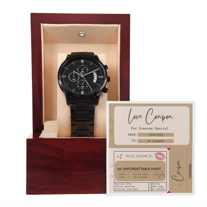 LOVE COUPON FROM WIFE TO HUSBAND - Black Chronograph Men's Watch