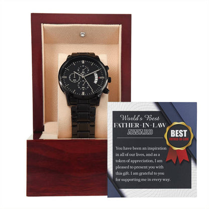 WORLD'S BEST FATHER-IN-LAW AWARD - "I AM GREATFUL TO YOU." - Black Chronograph Men's Watch