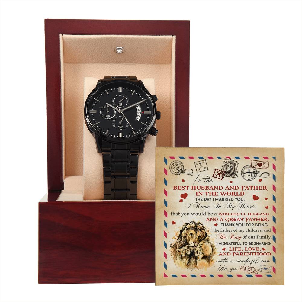 "BEST HUSBAND AND FATHER IN THE WORLD" - Black Chronograph Men's Watch