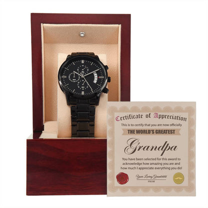 CERTIFICATE OF APPRECIATION - "THE WORLD'S GREATEST GRANDPA"  - Black Chronograph Men's Watch