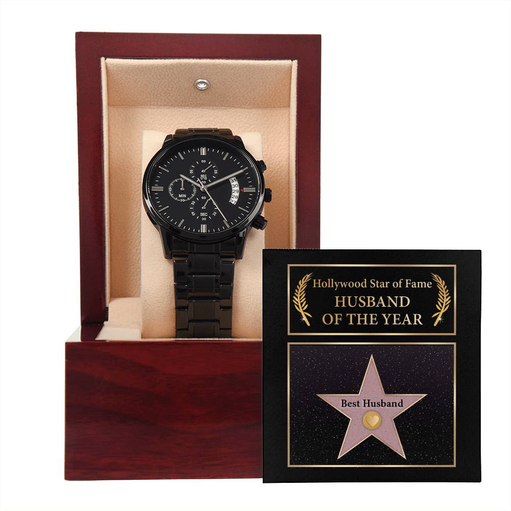 HOLLYWOOD STAR OF FAME - HUSBAND OF THE YEAR - Black Chronograph Men's Watch