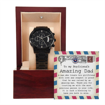 TO MY BOYFRIEND'S AMAZING DAD - "THANK YOU" -Black Chronograph Men's Watch