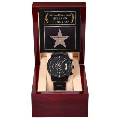 HOLLYWOOD STAR OF FAME - HUSBAND OF THE YEAR - Black Chronograph Men's Watch