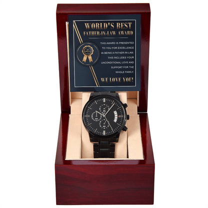 WORLD'S BEST FATHER-IN-LAW AWARD  "WE LOVE YOU!" - Black Chronograph Men's Watch