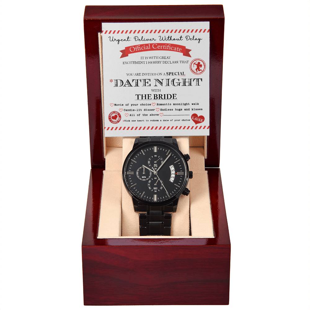 DELIVER WITHOUT DELAY - DATE NIGHT WITH THE BRIDE - Black Chronograph Men's Watch