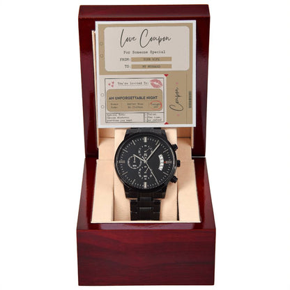 LOVE COUPON FROM WIFE TO HUSBAND - Black Chronograph Men's Watch