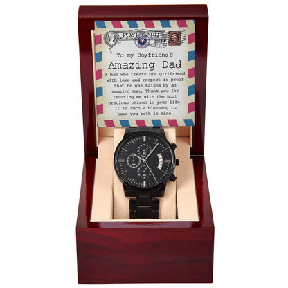 TO MY BOYFRIEND'S AMAZING DAD - "THANK YOU" -Black Chronograph Men's Watch