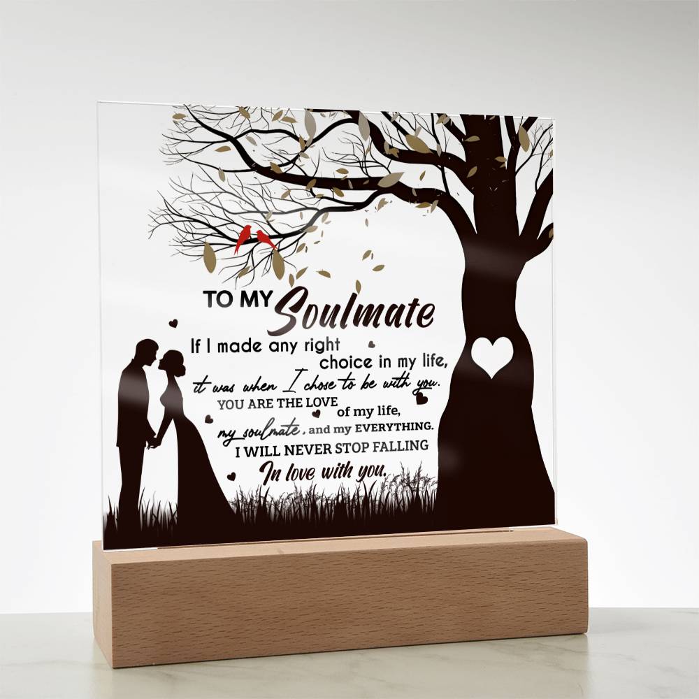 To My Soulmate - "I Will Never Stop Falling In Love With You." - Acrylic Square Plaque