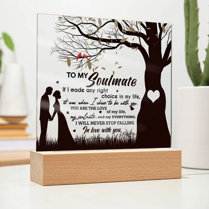 To My Soulmate - "I Will Never Stop Falling In Love With You." - Acrylic Square Plaque