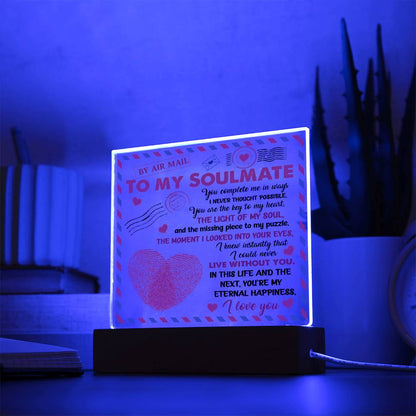 To My Soulmate - "You are the Key to My Heart."- Acrylic Square Plaque