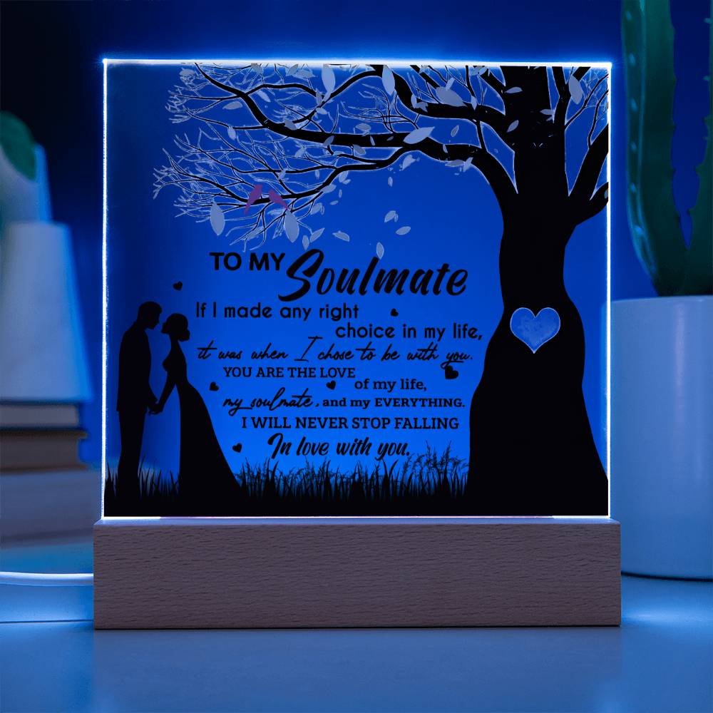 To My Soulmate - "I Will Never Stop Falling In Love With You." - Acrylic Square Plaque