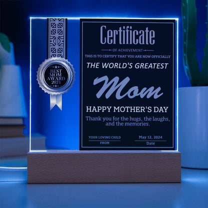 The World's Greatest Mom -  "Happy Mother's Day." - Acrylic Square Plaque