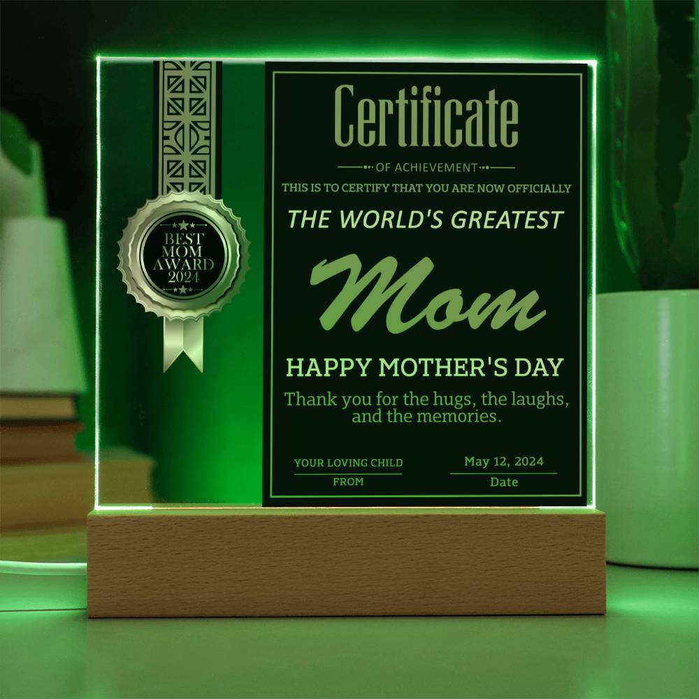 The World's Greatest Mom -  "Happy Mother's Day." - Acrylic Square Plaque