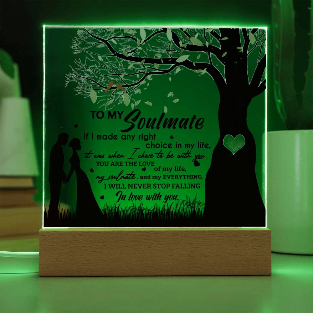 To My Soulmate - "I Will Never Stop Falling In Love With You." - Acrylic Square Plaque