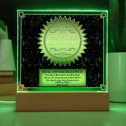 Worlds Best Mother-In-Law - "Seal Of Excellence" - Acrylic Square Plaque