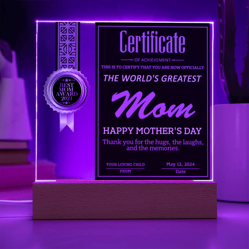 The World's Greatest Mom -  "Happy Mother's Day." - Acrylic Square Plaque