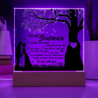 To My Soulmate - "I Will Never Stop Falling In Love With You." - Acrylic Square Plaque