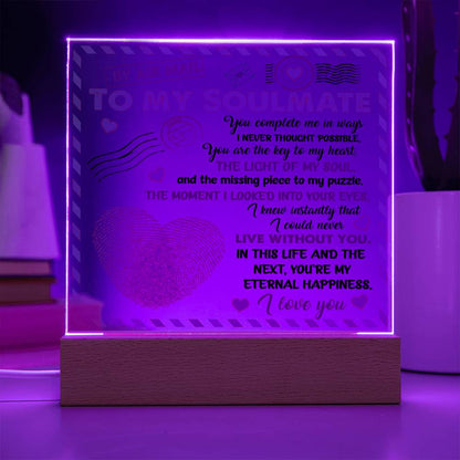 To My Soulmate - "You are the Key to My Heart."- Acrylic Square Plaque