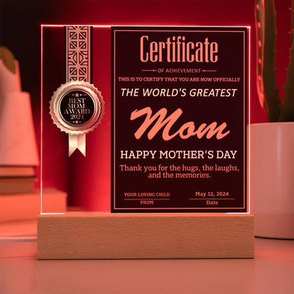 The World's Greatest Mom -  "Happy Mother's Day." - Acrylic Square Plaque