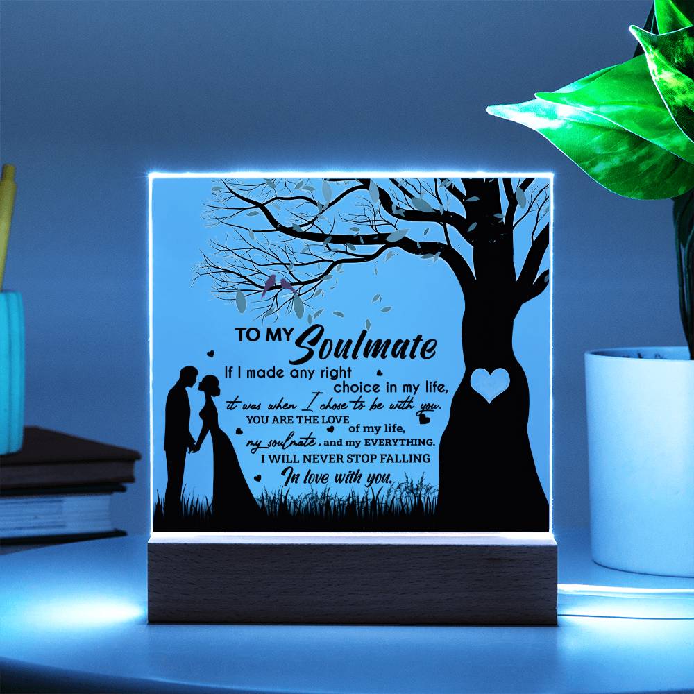 To My Soulmate - "I Will Never Stop Falling In Love With You." - Acrylic Square Plaque