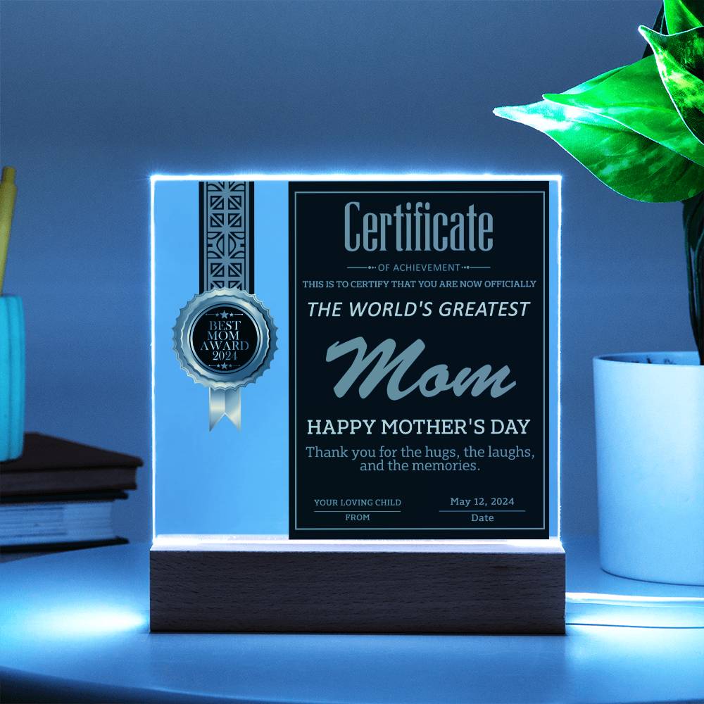 The World's Greatest Mom -  "Happy Mother's Day." - Acrylic Square Plaque