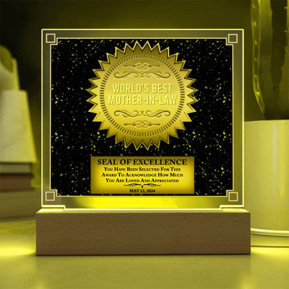 Worlds Best Mother-In-Law - "Seal Of Excellence" - Acrylic Square Plaque