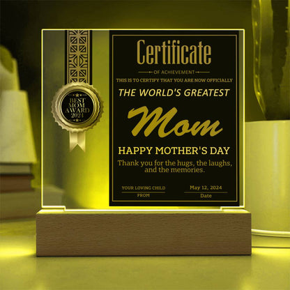 The World's Greatest Mom -  "Happy Mother's Day." - Acrylic Square Plaque