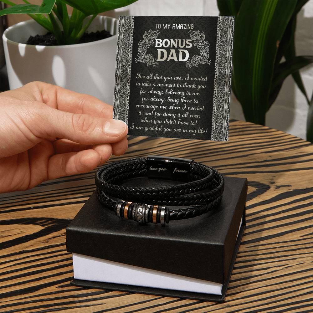 To My Amazing Bonus DAD - "I'M GRATFUL" - Bracelet Gift