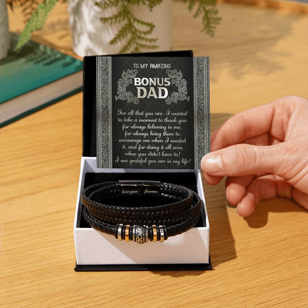 To My Amazing Bonus DAD - "I'M GRATFUL" - Bracelet Gift