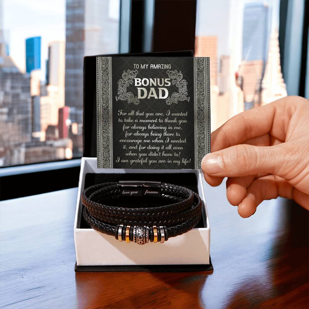 To My Amazing Bonus DAD - "I'M GRATFUL" - Bracelet Gift